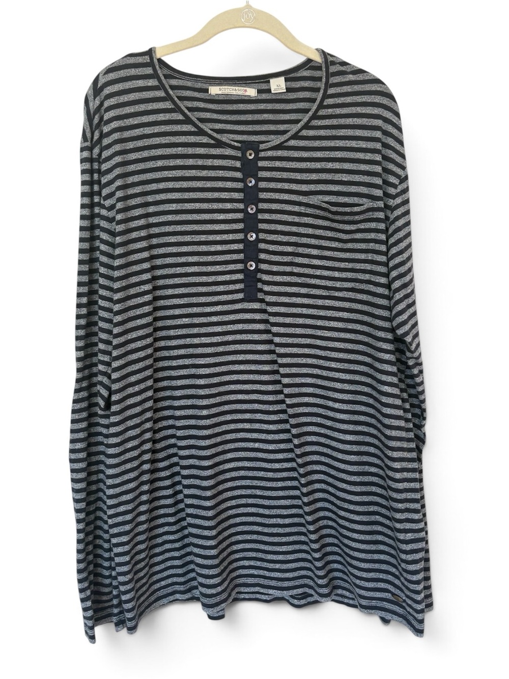 Scotch & Soda Men’s XL cotton long sleeve striped Henley pocket elbow patches